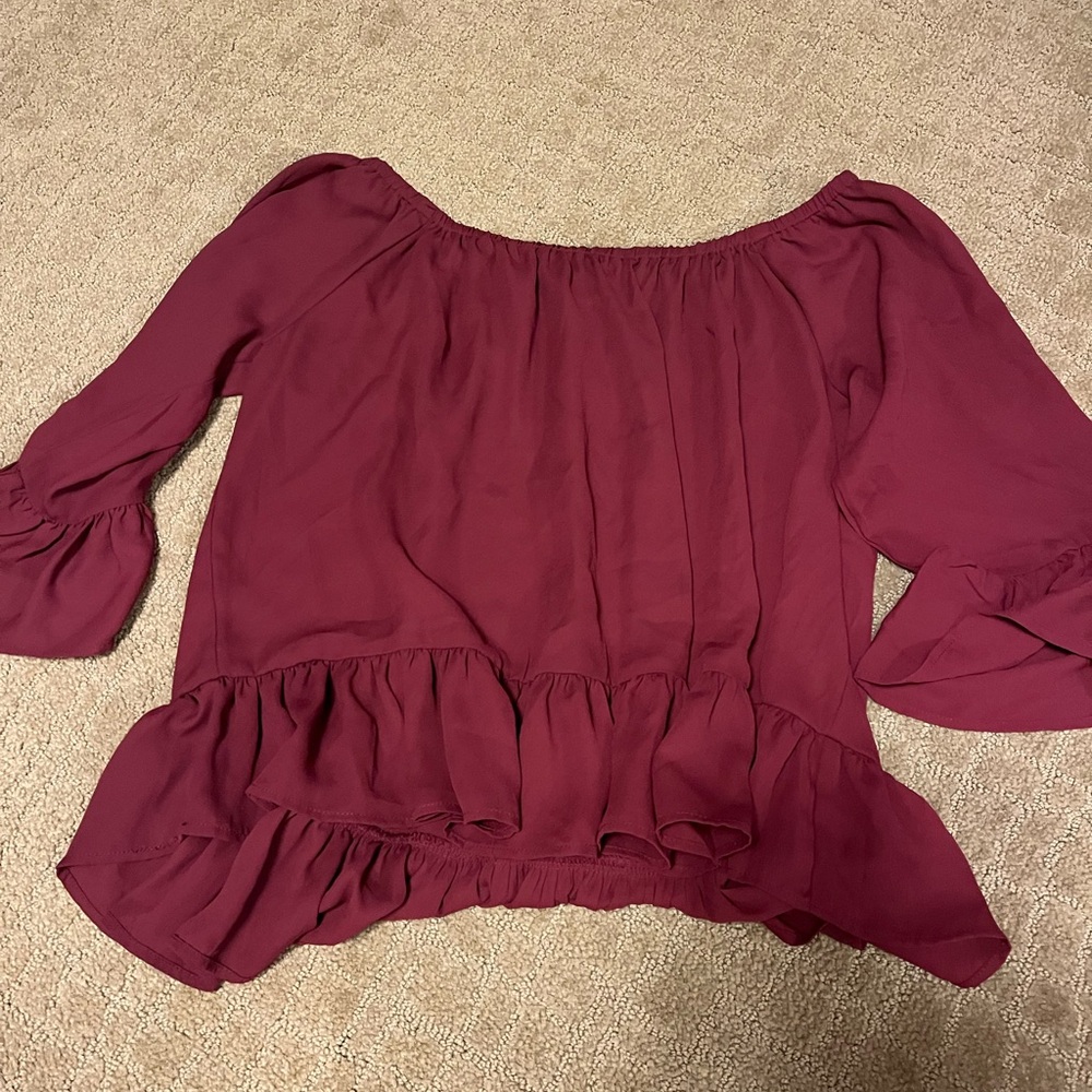 Gianni Bini Red Ruffled 3/4 Sleeve Blouse